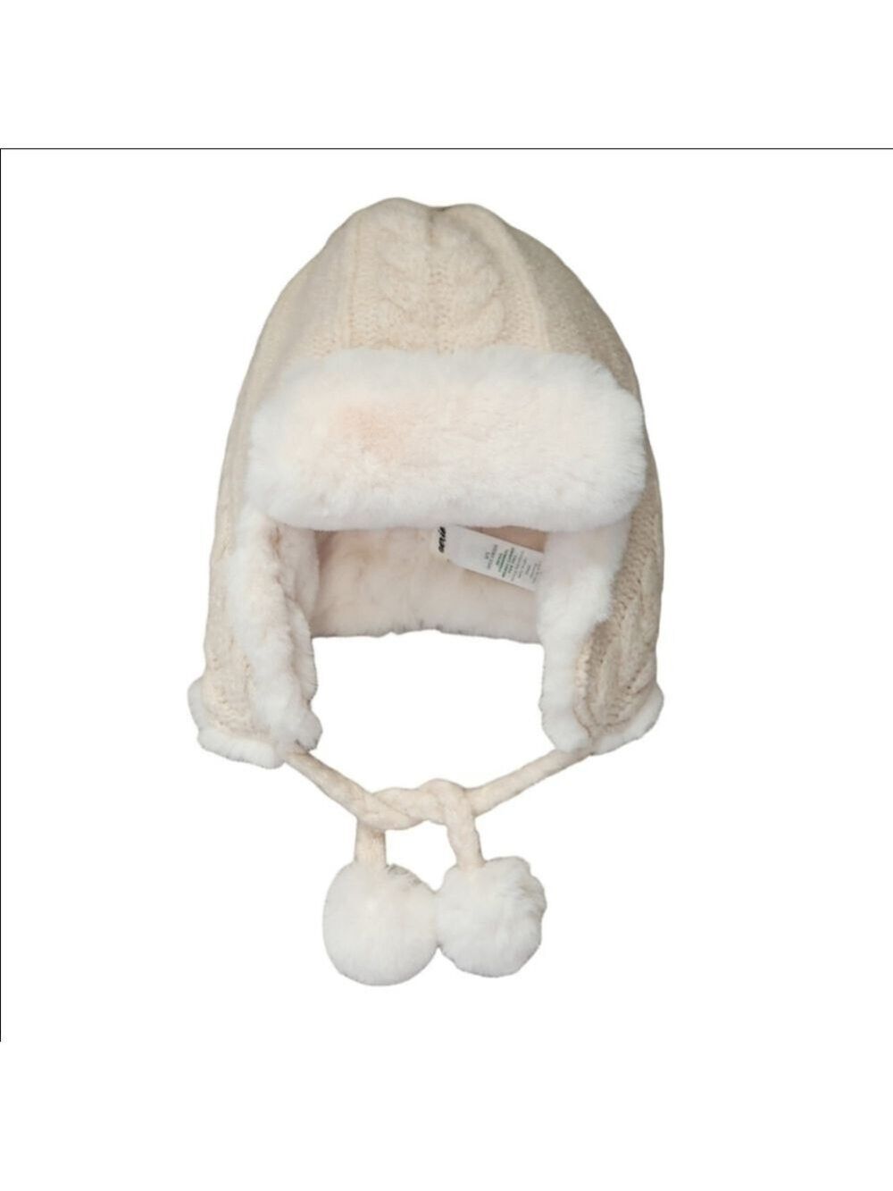 AERIE CABLE KNIT FAUX FUR PLUSH TRAPPER HAT ONE SIZE NWT
